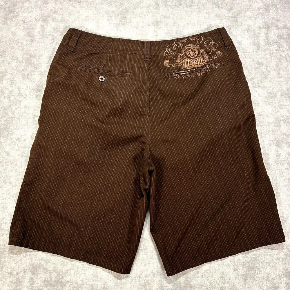Vintage Y2K O'Neill Embroidered Pinstripe Shorts Baggy Brown Skate Surf Mens 34